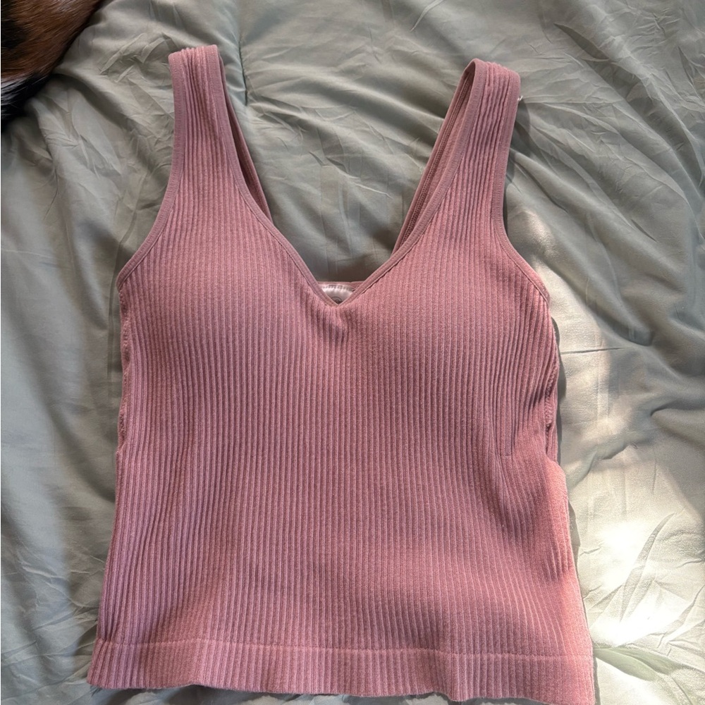 Pink Ribbed V-Neck Women's Top